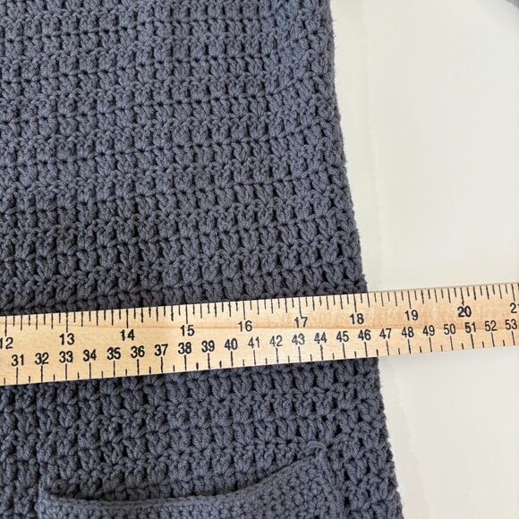 J Jill Gray Crochet Duster Cardigan Size Medium Cotton Button Front Open Weave - Picture 10 of 12